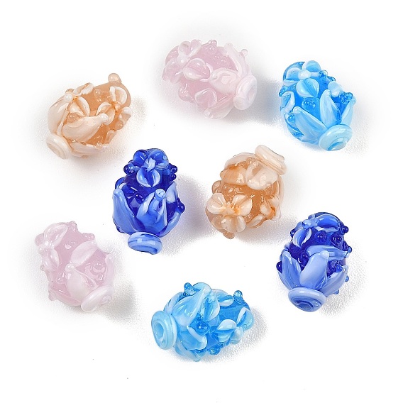 Ручной работы ухабистым Шарики Lampwork, цветок
