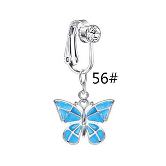 304 подвеска-клипса в виде бабочки из нержавеющей стали с прозрачными кубическими цирконами и эмалью на кольцах для живота, цвет нержавеющей стали
