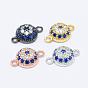 Brass Micro Pave Grade AAA Cubic Zirconia Links, Flat Round, Cadmium Free & Nickel Free & Lead Free
