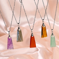 Collares con colgante trapezoidal de piedras preciosas naturales y sintéticas, Collares de cadena tipo cable de acero inoxidable para mujer.