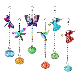 Metal Hanging Ornaments, Glass Bird Feeder Wind Chimes for Home Garden Outdoor Decoration