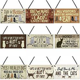 Wood Hanging Door Signs, Wall Decoration, Decorative Props for Indoor, Outdoor, Cat with Word Pattern