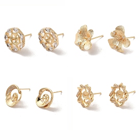 Boucles d'oreilles en laiton doré avec micro pavé de zircone cubique, montures de boucles d'oreilles pour perles semi-percées