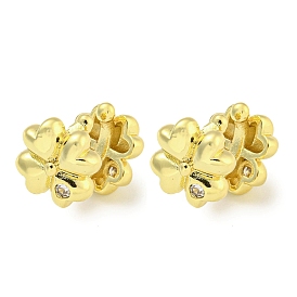 Brass Micro Pave Clear Cubic Zirconia Cuff Earrings, for Women, Flower