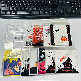 100Pcs 10 Colors Halloween Theme Plastic Bakeware Bag, with Self-adhesive, for Chocolate, Candy, Cookies, Square