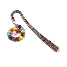 Chakra Theme Gemstone Beaded Bookmarks, with Tibetan Style Alloy Stick, for Student Office Birthday Present