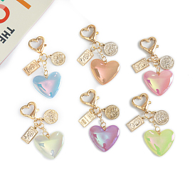 Acrylic Pendant Decorations, with Metal Clasps, Heart