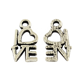 Estilo tibetano palabra aleación de amor encantos, sin plomo y cadmio, 14.6x8.3x2 mm, agujero: 2 mm, Sobre 833 unidades / 500 g