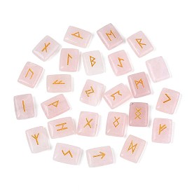 25 шт. прямоугольные рунические камни из натурального розового кварца с гравировкой алфавита футарка
