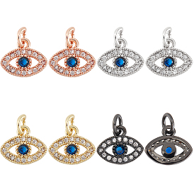 SUPERFINDINGS 8Pcs 4 Colors  Brass Micro Pave Clear Cubic Zirconia Charms, with Jump Ring, Eye