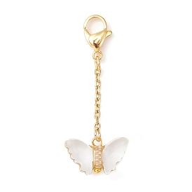 Transparent Acrylic Butterfly Pendant Decoration, with 304 Stainless Steel Lobster Claw Clasps