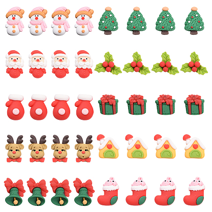 40 pcs 10 estilos Cabujones de resina opaca, tema de la Navidad, formas mixtas
