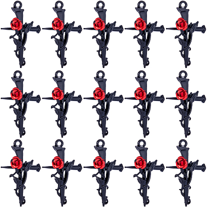 30 шт. Подвески из сплава в тибетском стиле, крестик с розой