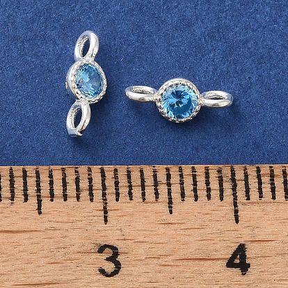 925 Sterling Silver Pave Cubic Zirconia Connector Charms, Half Round Links with 925 Stamp