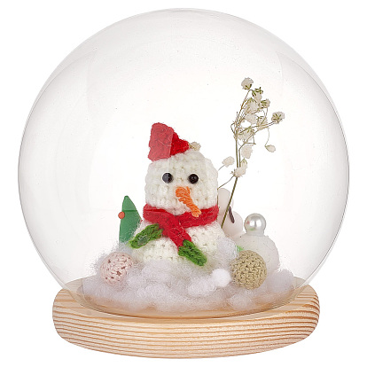 Round Glass Dome Cover, Decorative Display Case, Cloche Bell Jar Terrarium with Wood Base