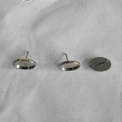 304 sertissage de boucles d'oreille en acier inoxydable, avec 316 broches chirurgicales en acier inoxydable, plat rond, placage ionique (ip)
