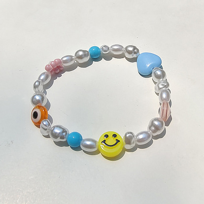 Colorful Soft Ceramic Gold Bead Geometric Pearl Smiley Face Hand Jewelry.