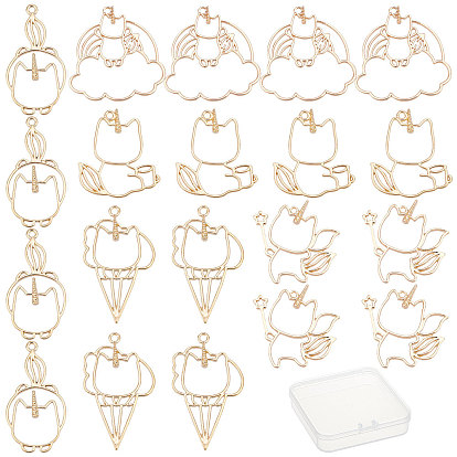 20Pcs 5 Styles Alloy Open Back Bezel Pendants, For DIY UV Resin, Epoxy Resin, Pressed Flower Jewelry, Cadmium Free & Lead Free, Mixed Shapes