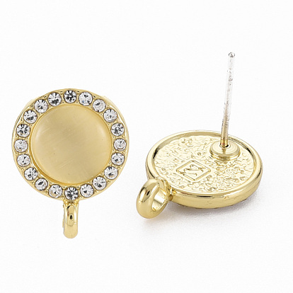 Boucles d'oreilles en alliage de strass en alliage de placage de crémaillère, avec 925 épingles en argent sterling et résine, sans cadmium et sans nickel et sans plomb, plat rond