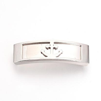 201 Stainless Steel Slide Charms, Polished, Rectangle with Anchor