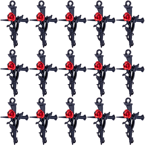 30 шт. Подвески из сплава в тибетском стиле, крестик с розой