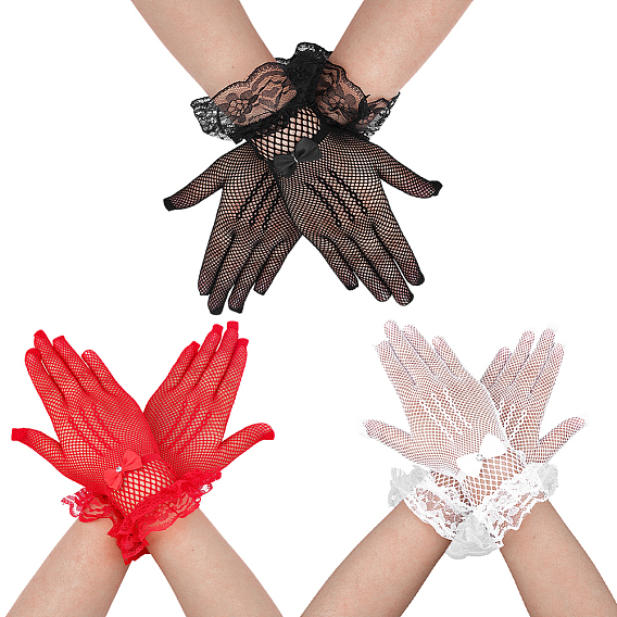 3 пар 3 цветов нейлоновые кружевные перчатки, для свадебных принадлежностей невесты