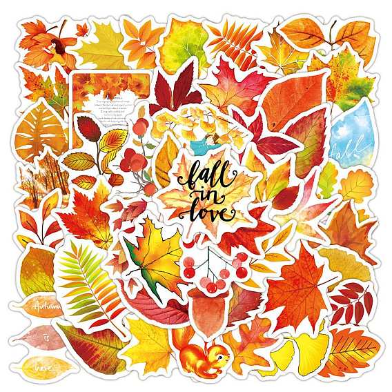 Thanksgiving Day Waterproof PVC Plastic Sticker Labels, Self-adhesion, for Suitcase, Skateboard, Refrigerator, Helmet, Mobile Phone Shell, Autumn, Maple Leaf
