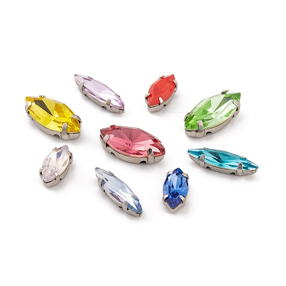 Шить на горный хрусталь, k 9 стеклянный страз, настройки латунных зубцов платинового тона, аксессуары для одежды, граненые, лошадиный глаз 