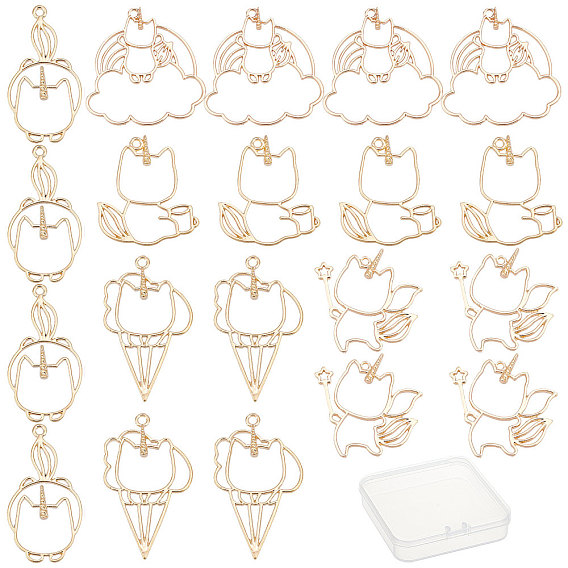 20Pcs 5 Styles Alloy Open Back Bezel Pendants, For DIY UV Resin, Epoxy Resin, Pressed Flower Jewelry, Cadmium Free & Lead Free, Mixed Shapes