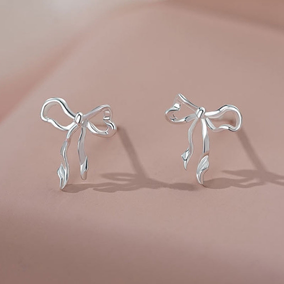 999 изящные серебряные серьги-гвоздики, бантом
