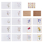 12unidades de postales de papel con flores, 12unidades de sobres rectangulares de papel kraft en blanco y 12unidades de kits de pegatinas., con 10piezas de postales de papel con flores con 10piezas de kits de sobres de papel kraft en blanco