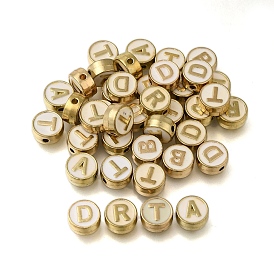(Defective Closeout Sale: Enamel Yellowing)Alloy Enamel Beads, Flat Round with Letter