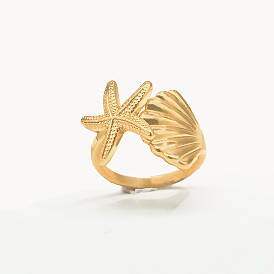 Латунные манжеты открытые кольца для женщин, форма морской звезды и ракушки/круглый шар