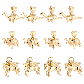 SUPERFINDINGS 12Pcs 3 Style Brass Charms, Long-Lasting Plated, Dinosaur & Unicorn & Elephant