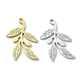 304 Stainless Steel Pendants, Laser Cut, Leafy Branch Charms