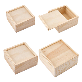 4Pcs 3 Styles Wood Storage Boxes with Sliding Lid, Square