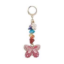 Décorations pendentif en alliage d'émail papillon, avec perles de pierres précieuses chakra et 304 accessoires de boucles d'oreilles dormeuses en acier inoxydable