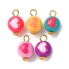 Непрозрачные акриловые подвески, с железной фурнитурой, круглые с сердцем