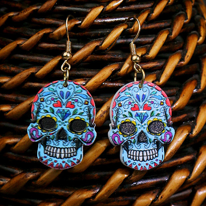 Colorful Skull Acrylic Earrings for Punk Halloween Fashion Accessories