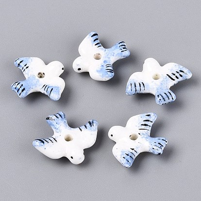 Расписанные вручную фарфоровые бусины, пастельный фарфор, птица