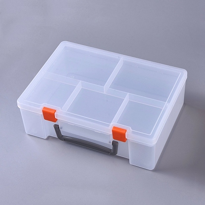 Plastic Multipurpose Portable Storage Boxes, with Handle and Removable Tray, Rectangle