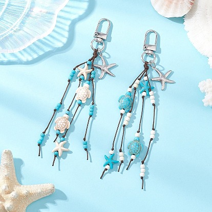 Подвески в виде морской звезды и черепахи из искусственной бирюзы и нержавеющей стали, с поворотными застежками сплава