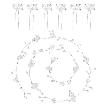 1 шт. свадебная повязка на голову с жемчугом и цветами для невесты, железная проволока для женщин и девочек, с 1PC свадебными вилками для волос со стразами и жемчугом