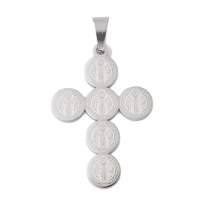 304 из нержавеющей стали святой крест подвески Benedict медаль, 43x30x2 мм, отверстие : 5x9 мм