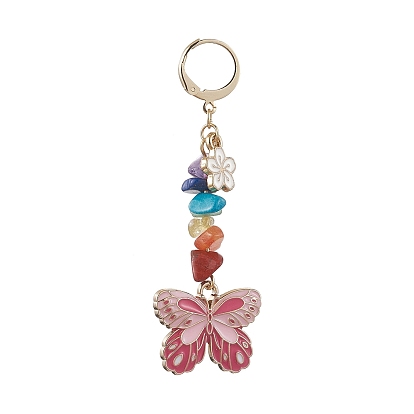 Butterfly Alloy Emamel Pendant Decorations, with Chakra Gemstone Beads and 304 Stainless Steel Leverback Earring Findings
