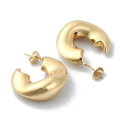 Brass Ring Stud Earrings, Half Hoop Earrings, Long-Lasting Plated