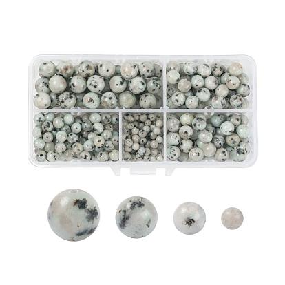 340 pcs 4 tailles perles de jaspe sésame naturel/jaspe kiwi, ronde