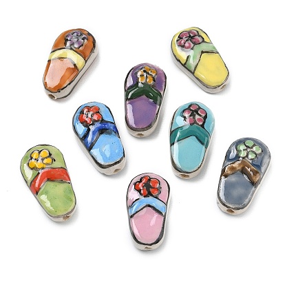 Handmade Porcelain Beads, Hand Painted, Famille Rose Porcelain, Slipper with Flower