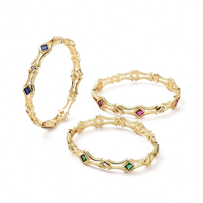 Cubic Zirconia Rhombus Hinged Bangle, Golden Brass Jewelry for Women