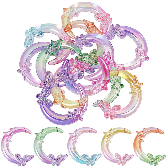 20Pcs Transparent UV Plating Acrylic Beads, Iridescent, Moon with Butterfly & Satr